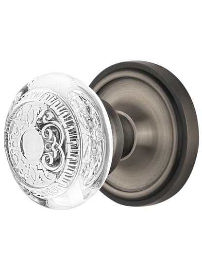 Classic Rosette Door Set with Egg and Dart Crystal-Glass Knobs in Antique Pewter.